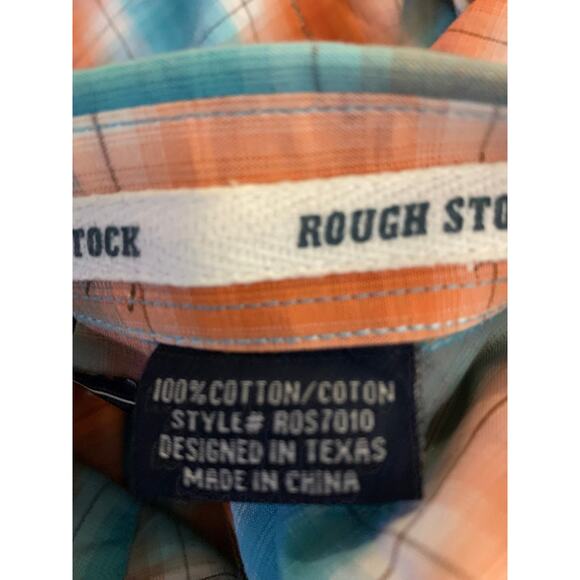 Rough Stock Mens Large Orange Blue Pearl Snap Western Flannel Cowboy Rodeo - Picture 13 of 14